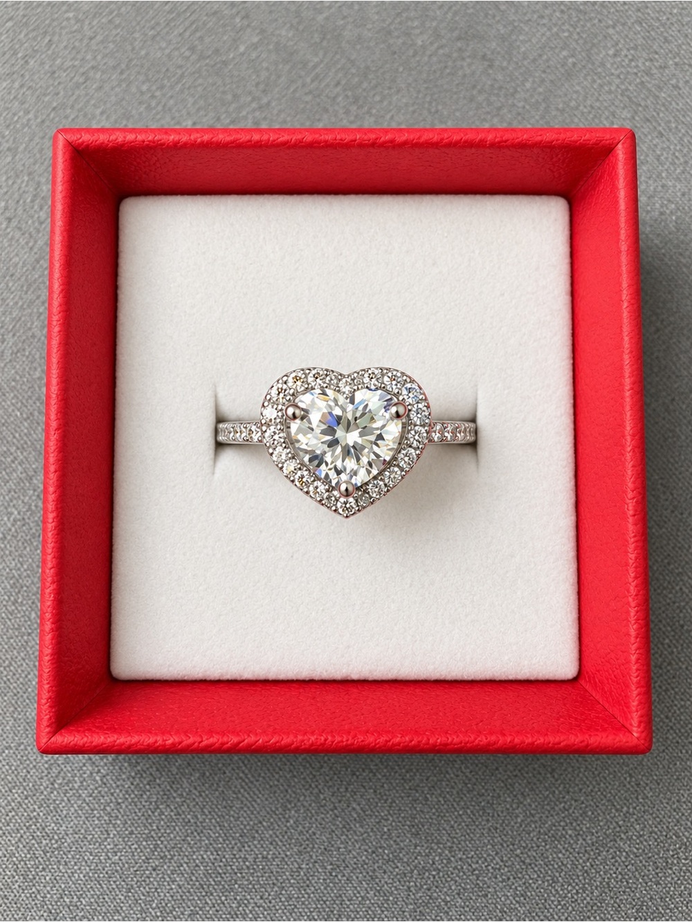 💎 1 CT Heart-Cut Moissanite Halo Ring — S925 Sterling Silver — Size 6